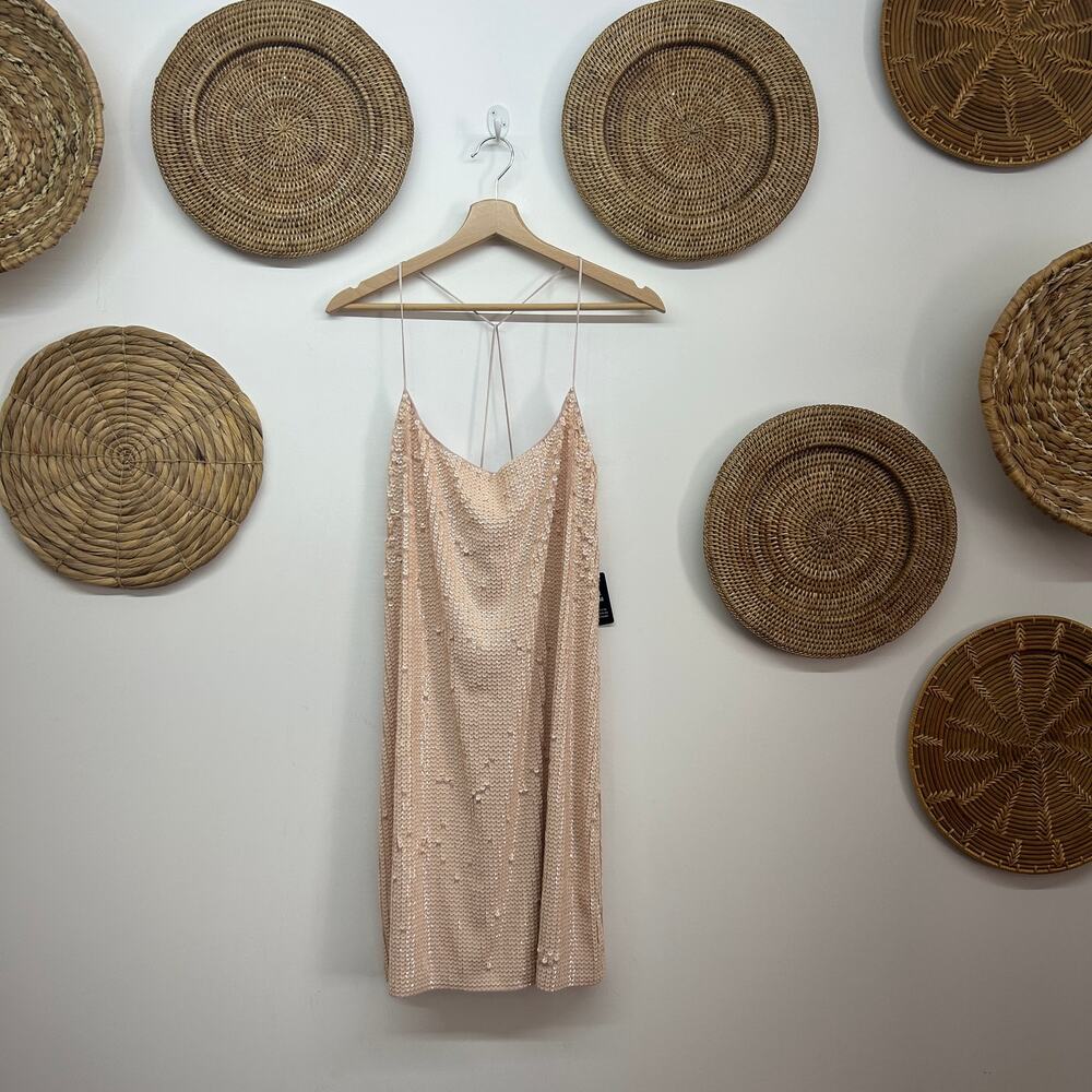 NEW $98 Express Neutral Nude Beige Sequins Sleeveless Mini Dress Medium